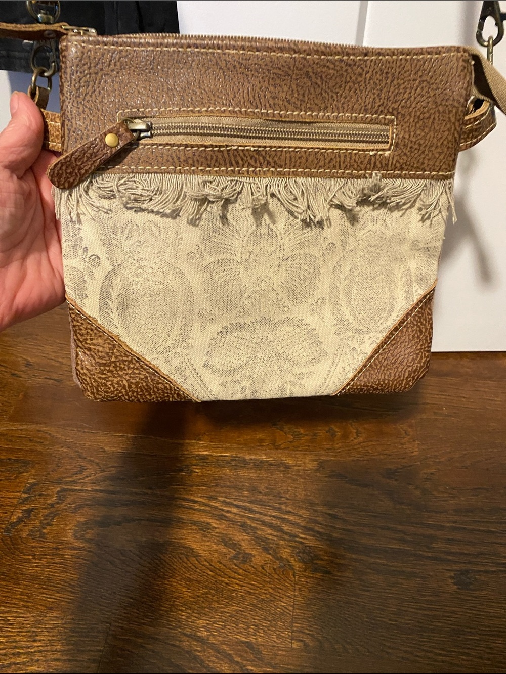 NWOT Myra Bag Brown & Cream Fringe Patterned Crossbody